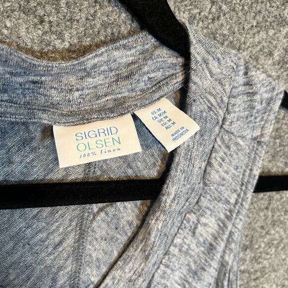 Sigrid Olsen Shirt Womens Medium Blue Linen Tank Top Flowy Vneck Casual Boho - Picture 5 of 10